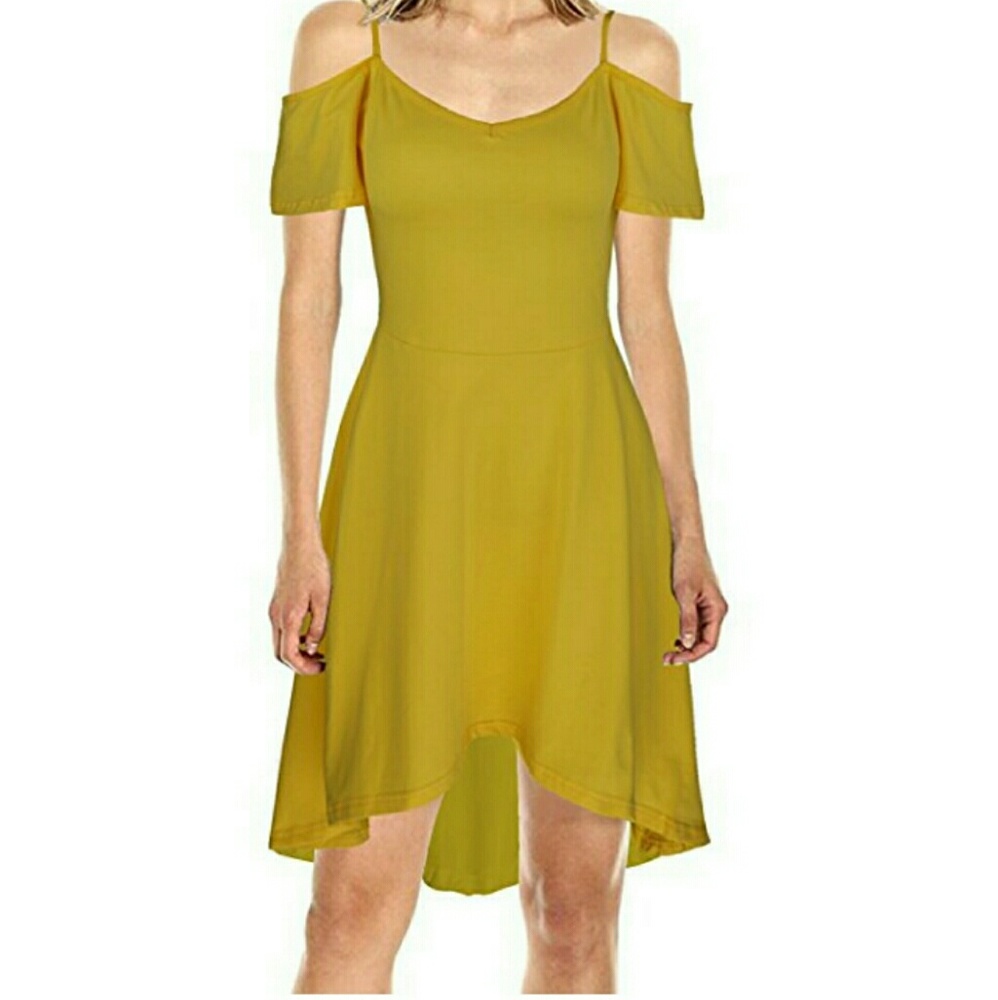 Yellow women's peep sleeve Strap dres